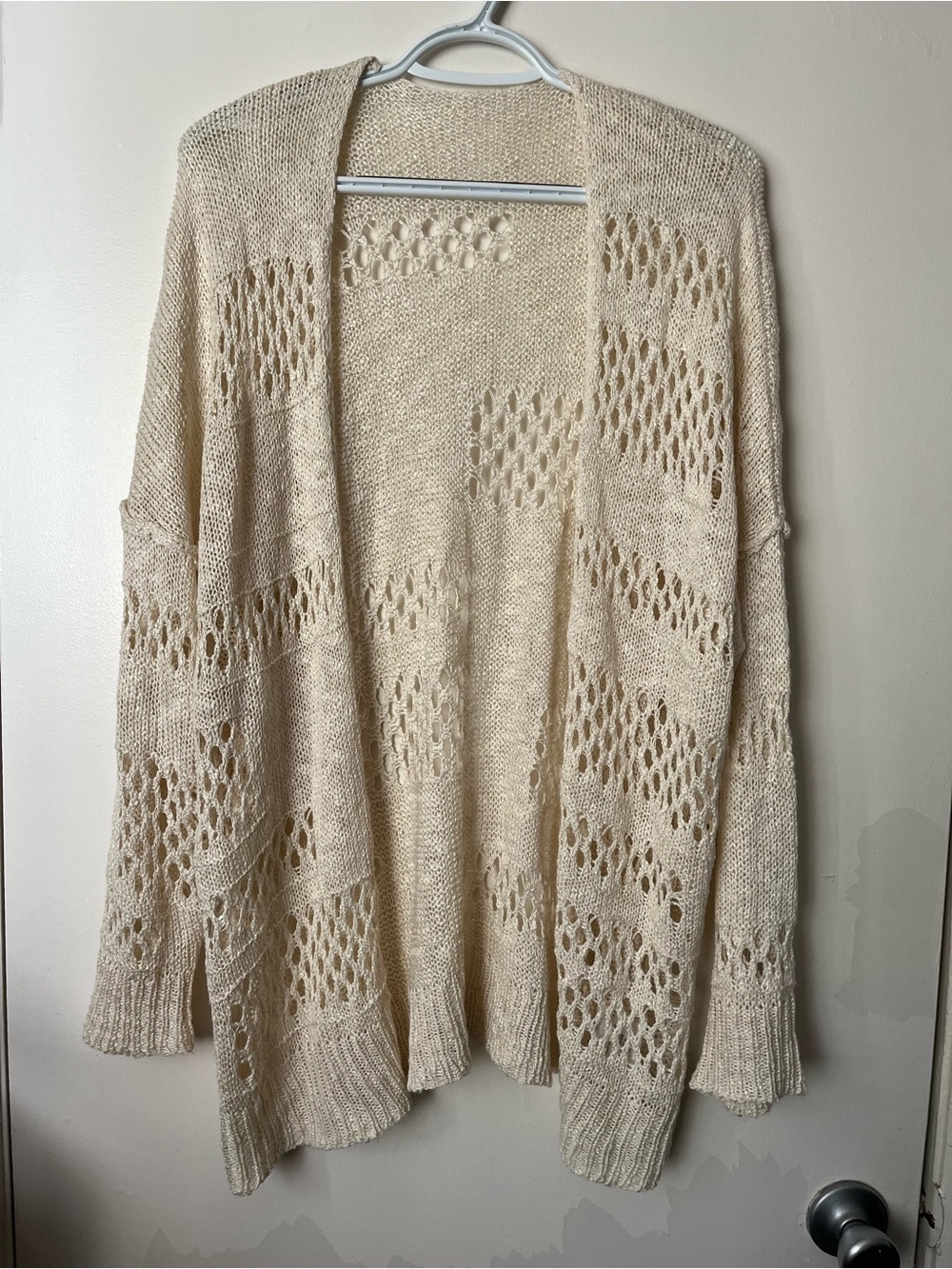 Open-Front Cream Knit Cardigan Sweater